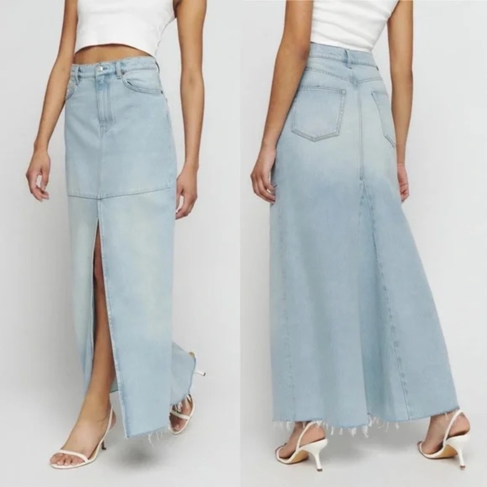 Reformation Tazz denim maxi skirt in Tahoe